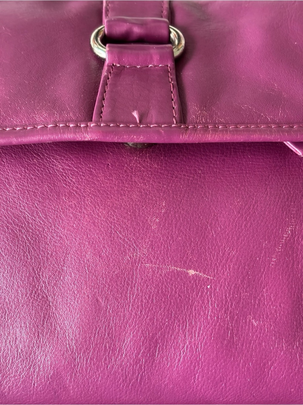 Women's Plum Leather Shoulder Bag with Front Ring Detail - Picture 8 of 11
